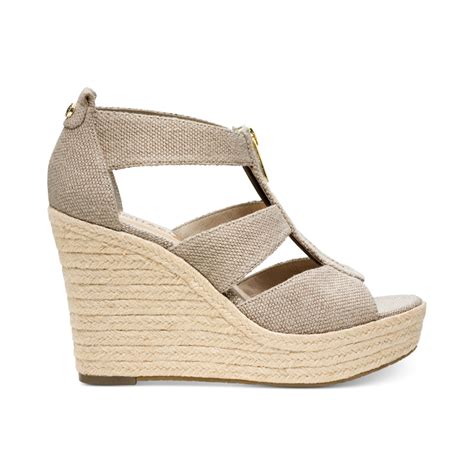 michael kors beige suede wedge shoes|Michael Kors denim wedges.